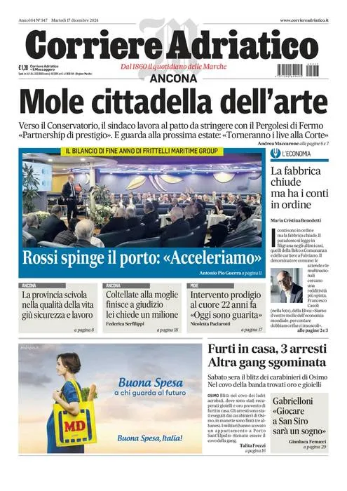 Prima-pagina-corriere adriatico-edizione-di-oggi-17-12-2024